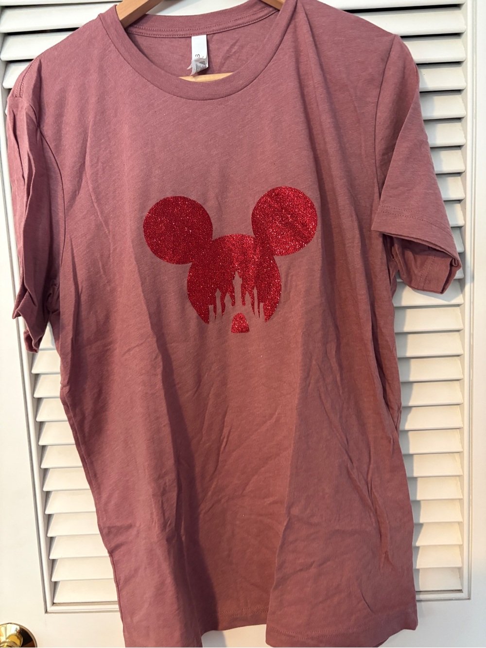 Bella Canvas Dusty Rose Tee with Red Glitter Disney shirt